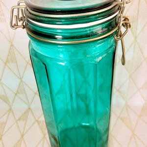 Vintage airtight rare turquoise canister glass jar