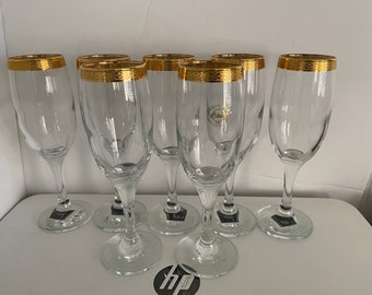 7- gold Circleware Hollywood Regency champagne crystal flute glasses total 7