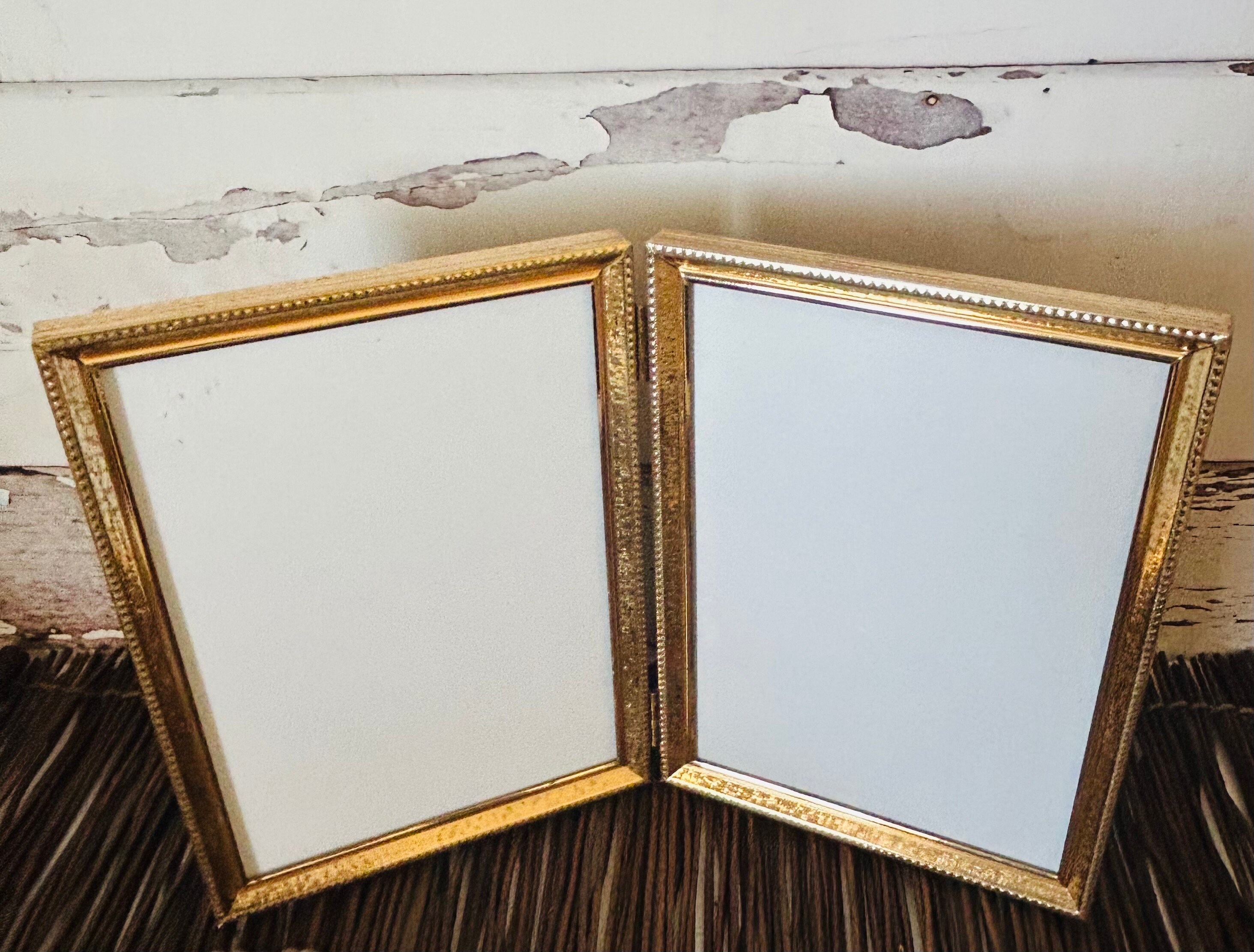 Vintage 5x7”gold double folding frame Hollywood Regency Victorian style