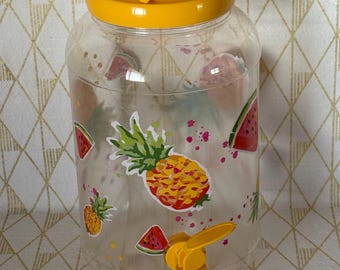 Vintage Sun tea or lemonade gallon dispenser plastic pineapple watermelon graphics USA