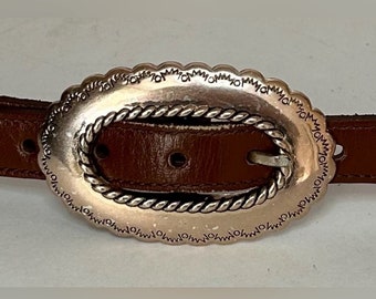 Justin 1991 brown leather belt silver buckle 28
