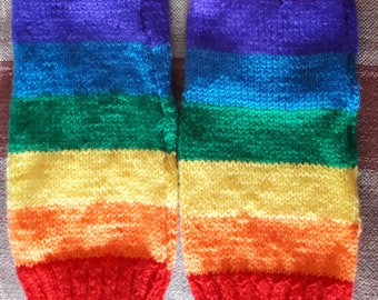hand knitted Rainbow Leg Warmers Arc en Ciel striped pride footless socks boot toppers retro 1980s fame disco dancewear