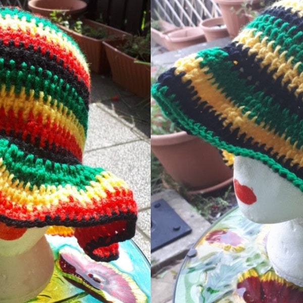 Crocheted Rasta Jamaica stripe bucket hat