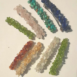 Gemstone hair clips silver metal barrettes crystal Amethyst Turquoise Quartz Lapis lazuli garnet pearl citrene peridot moonstone carnelian