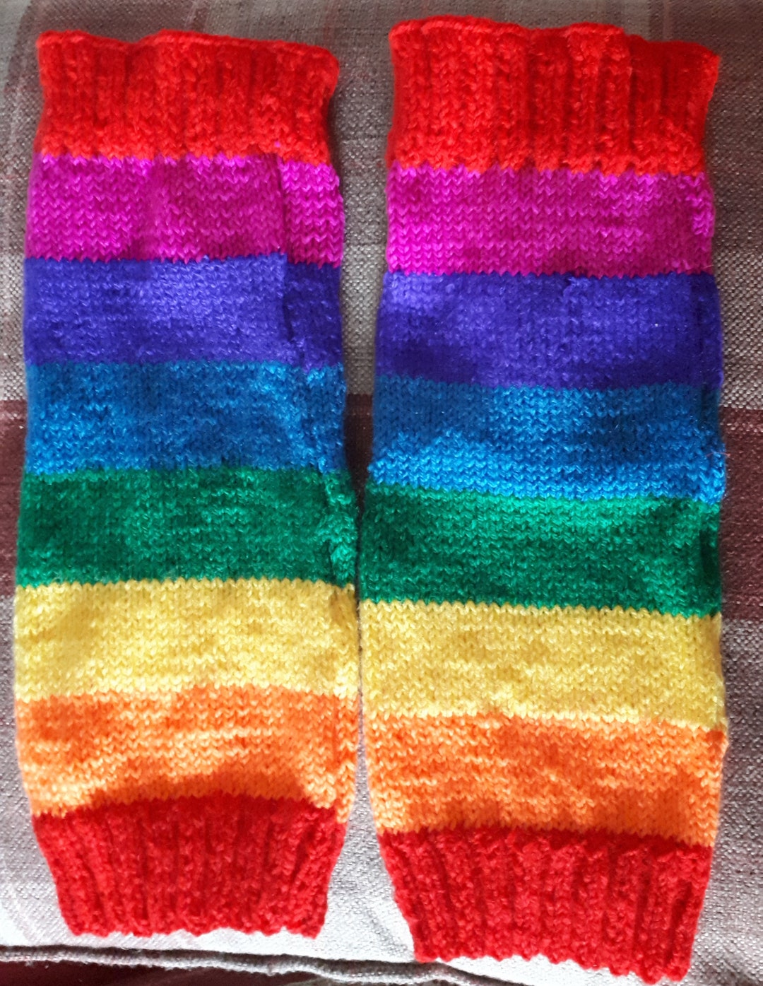 Hand knitted Rainbow Leg Warmers Arc en Ciel striped pride Etsy 日本