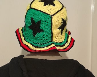 Cappello a secchiello con stella quadrata della nonna all'uncinetto rasta africa colore Ghana