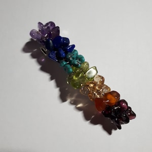Rainbow chakra Crystal gemstone French hair clip grip slide silver metal barrette amethyst Garnet carnelian citrene Peridot turquoise lapis
