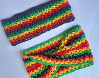 Crocheted Cotton rasta mesh string hairband headband sweatband turban twist top knotch band