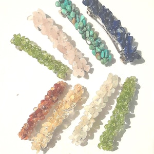 Pinza para el cabello con chips de piedras preciosas, pasador de metal plateado - Amatista, turquesa, cuarzo