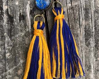 Tassel Earrings, WV Earrings, Blue & Gold Tassel Earrings, Handcrafted Jewelry, Unique Gifts, WV Made, PennyWhistleJewels