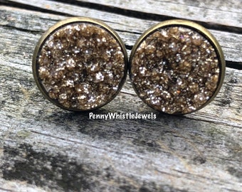 Gold Druzy Studs, Druzy Earrings, Druzy Jewelry, Stud Earrings, Vintage Style, Unique Gifts, Gift For Her, Stocking Stuffers