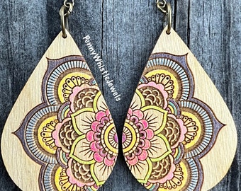 Mandala Earrings, Pastel Mandala Earrings, Hand Painted Earrings, Mandala Jewelry, PennyWhistleJewels