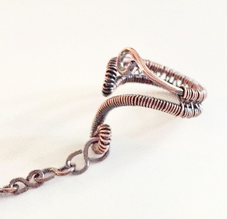 Adagio Bracelet Ring Combo w Removable Ring Copper Wirewrap Bohemian