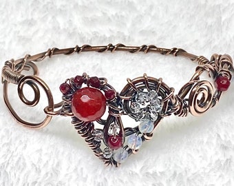 My Quirky Heart Copper Moonstone Ruby Ladies Bracelet Handmade