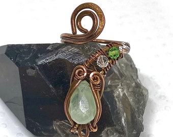 Adjustable Prehnite Spinel Copper Ring