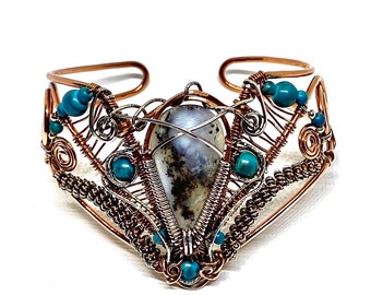 Mountain Skies Sterling Copper Dendrite Turquoise Cuff