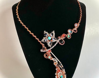 Southwest Sky Sterling Silver Copper Turquoise Neckpiece