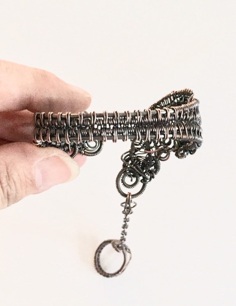 Adagio Bracelet Ring Combo w Removable Ring Copper Wirewrap Bohemian