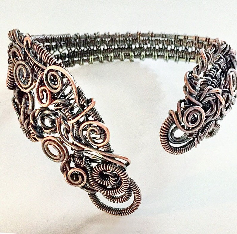 Adagio Bracelet Ring Combo w Removable Ring Copper Wirewrap Bohemian