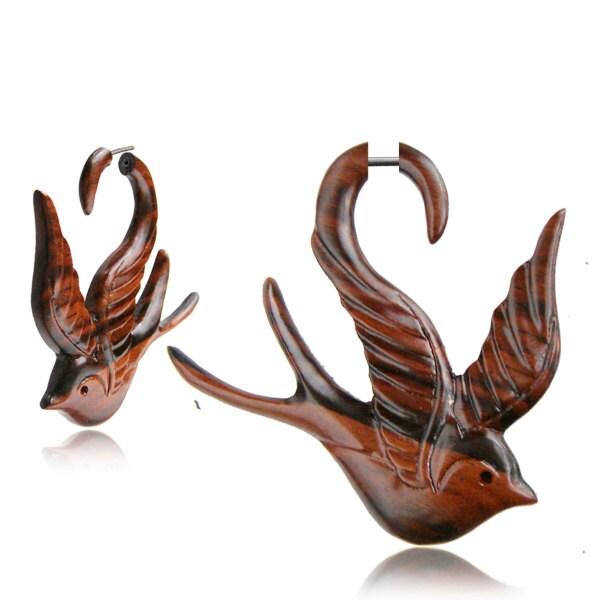 Song Birds - Sono Wood (Brn)..Fake Gauges, Handmade, Wood Earrings, Cheaters, Organic, Plugs, Split :)