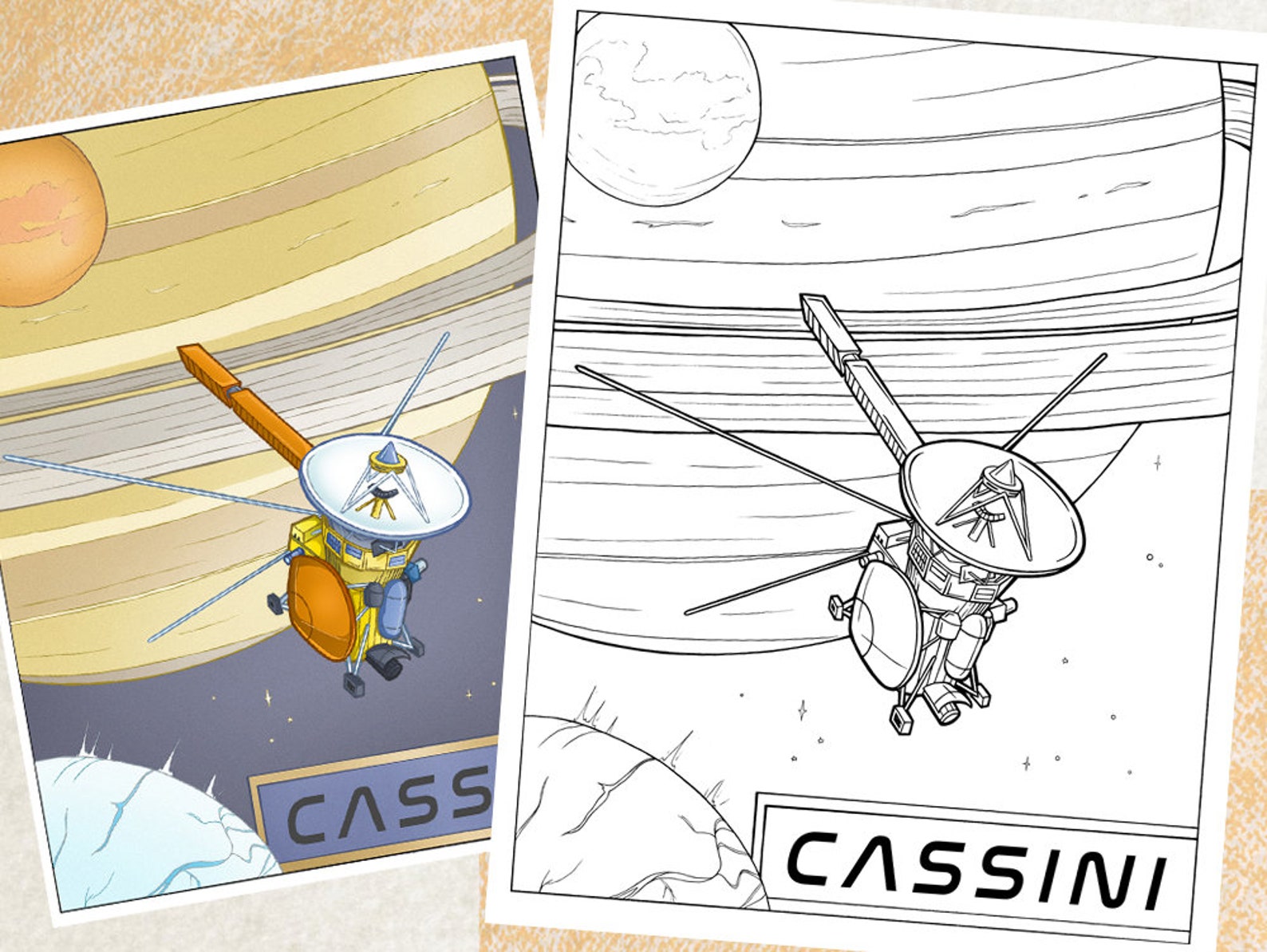 Cassini Saturn Spacecraft, Space Science Tech Coloring Page for Teens ...