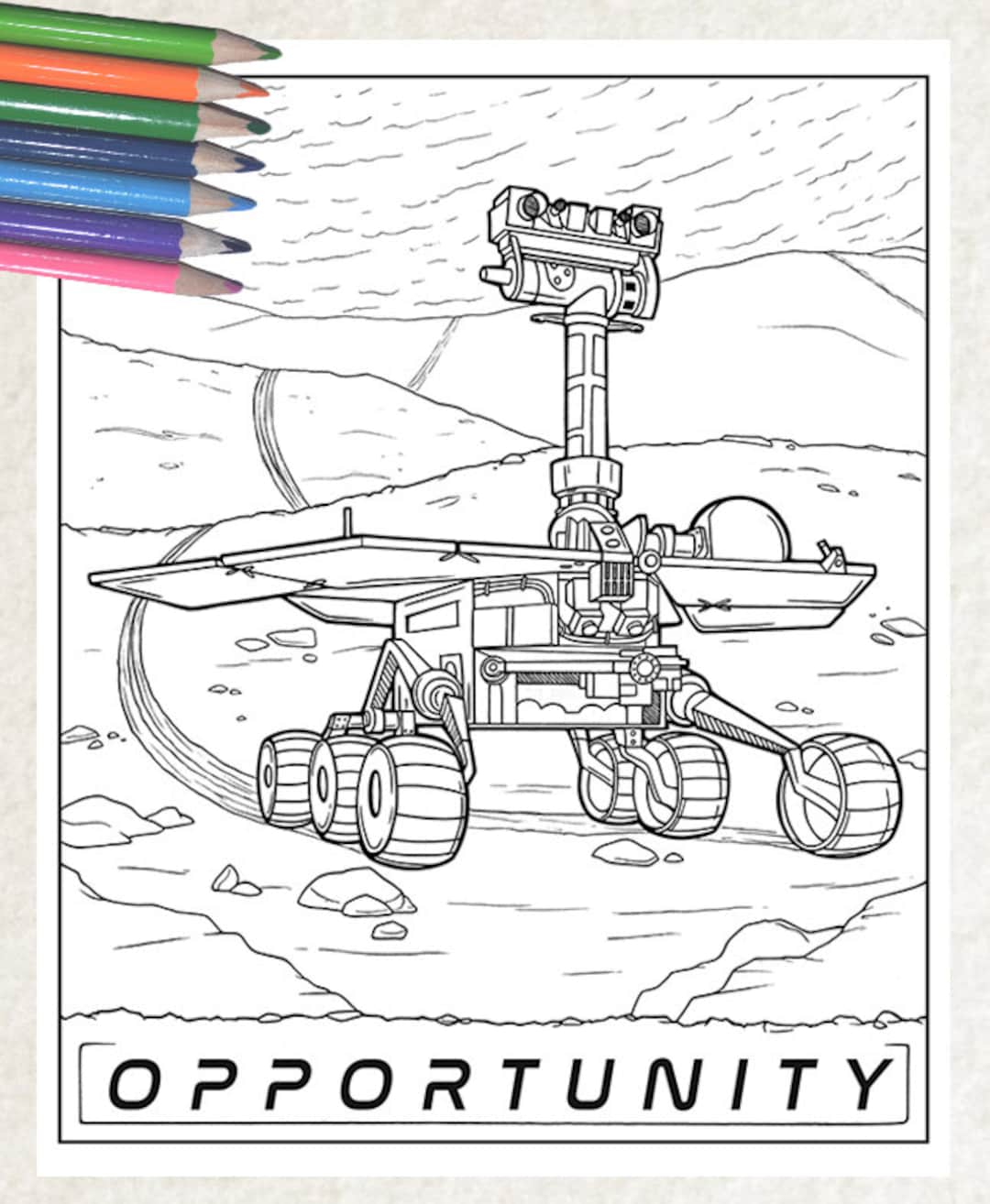 Mars Opportunity Rover Space Science Tech Coloring Page for Teens and ...