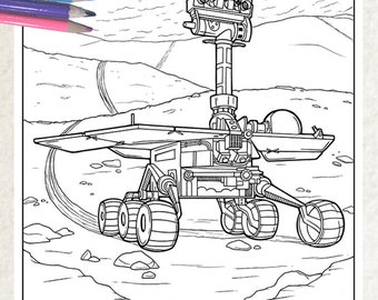 Mars Opportunity Rover Space Science Tech Coloring Page for Teens and Adults | Digital, Printable, Instant download