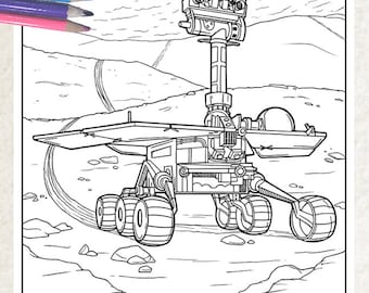 Mars Opportunity Rover Space Science Tech Coloring Page for Teens and Adults | Digital, Printable, Instant download