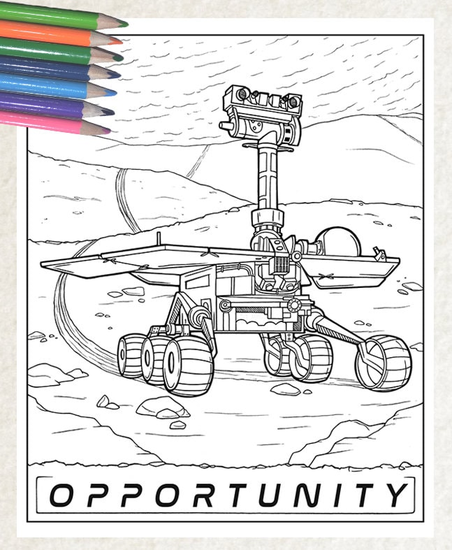 Mars Opportunity Rover Space Science Tech Coloring Page for Teens and Adults | Digital, Printable, Instant download