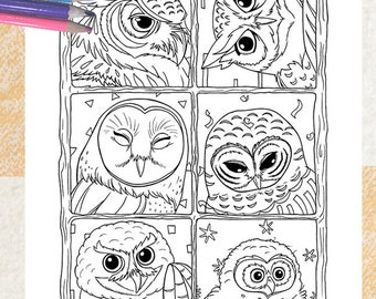 Lots of Owls, A Fun Nature and Animals Coloring Page for Adults and Teens | Digital, Printable, Instant download