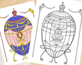 Royal Imperial Egg, A Faberge Egg Coloring Page for Adults and Kids | Instant Digital Printable PDF JPEG Download