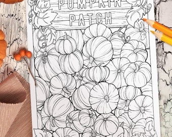 Pumpkin Patch II, Fall Autumn Coloring Page for Kids and Adults | Digital, Printable, Instant download