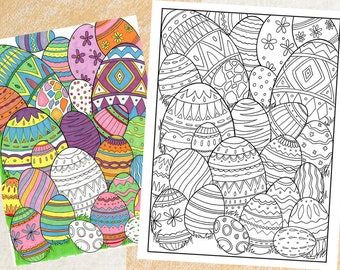 Easter Eggs Pile, Hand-Drawn Printable Coloring Page for Teens and Adults | Easter Eggs Coloring Page, Instant Digital Download