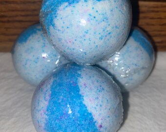 Large 2 inch 2 1/2 inch blue and white colored bath bomb, strong scent,  orange Sapphire scented big bubbly bath bomb, big bath fizz