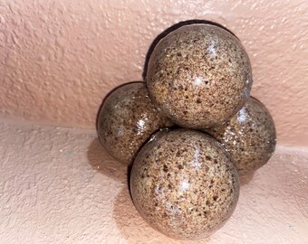 Large 2 1/2 inch brownish colored bath bomb, strong scent,  vanilla pear scented big bubbly bath bomb, big bath fizz, sphere shaped bomb