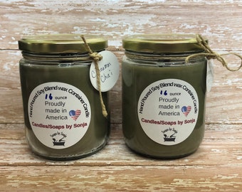 Cinnamon Chai scented 16 ounce Candle, greenish candle, hand poured candle, container candle, wood wick candle, crackle burn candle