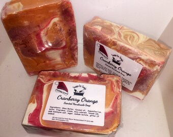 Cranberry orange Handmade Soap Bar, cranberry scented soap, orange scent, holiday soap bar, coconut oil soap bar