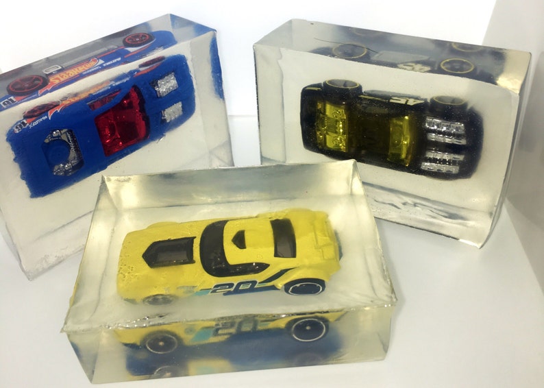 Car soap bar, car inside soap, kids soap bar, diecast car, clear soap bar, UNSCENTED image 2