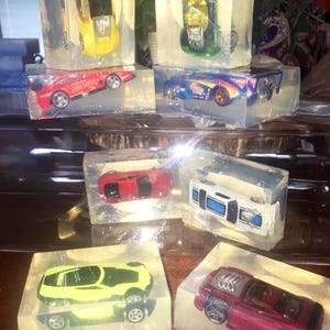 Car soap bar, car inside soap, kids soap bar, diecast car, clear soap bar, UNSCENTED image 1