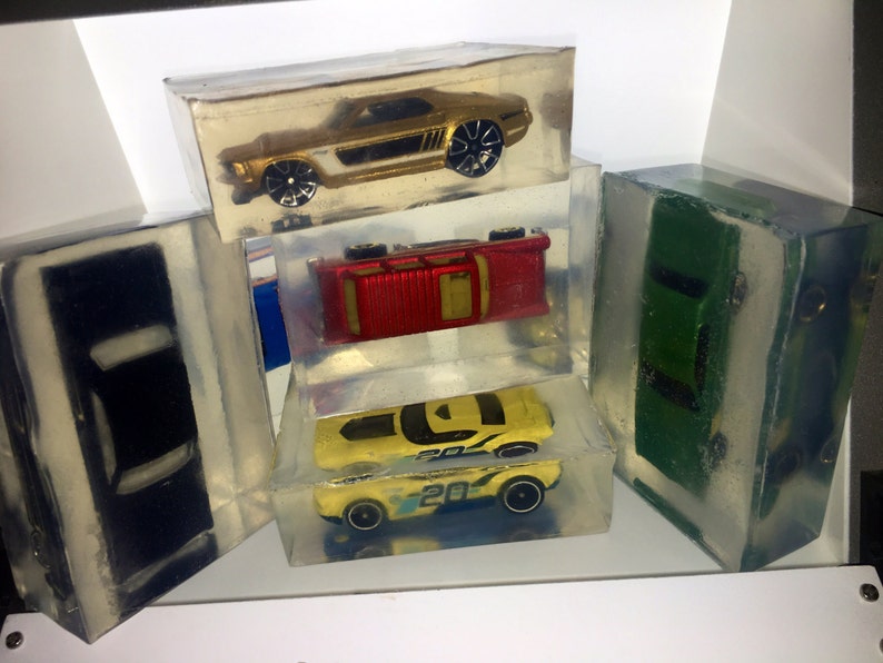 Car soap bar, car inside soap, kids soap bar, diecast car, clear soap bar, UNSCENTED image 4