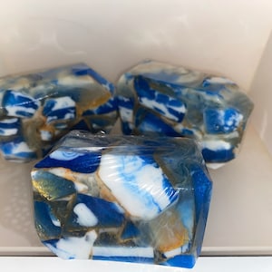 Precious Rock Soap, Shimmering chunky soap, coconut milk soap bars, thick rectangle soap bars, Soothing Sandalwood scented glycerin soap