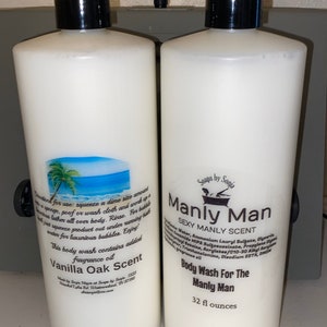 Manly-man Bubble Bath and body wash for men, bubbly bubble bath, 16 ounce bottle, bubbles, strong scented wash, vanilla woods scent image 2