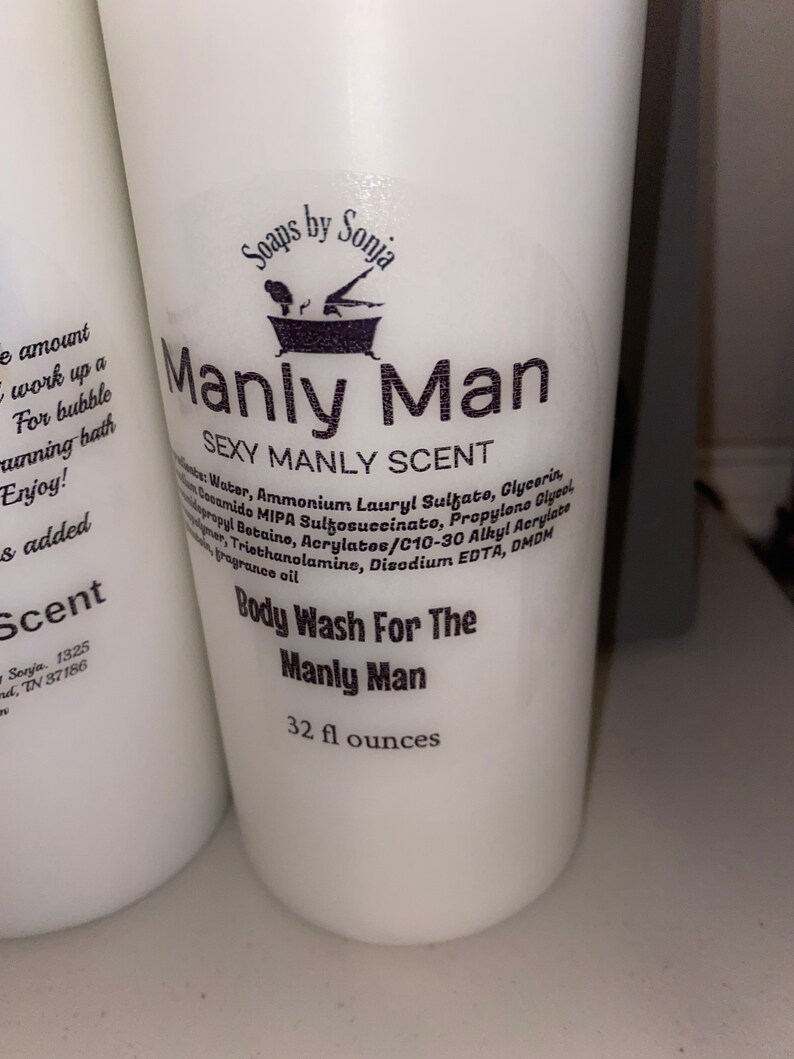 Manly-man Bubble Bath and body wash for men, bubbly bubble bath, 16 ounce bottle, bubbles, strong scented wash, vanilla woods scent image 7