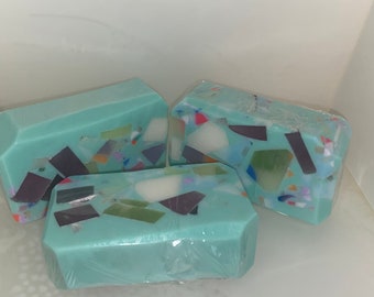 Precious Rock Soap, Shimmering chunky soap, coconut milk soap bars, thick rectangle soap bars, Soothing Sandalwood scented glycerin soap