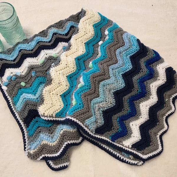 Handmade Blue Chevron (zigzag) Baby Blanket Custom Soft