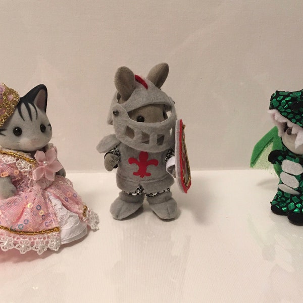 Fairytale costumes: Princess, Dragon, and Knight,