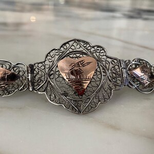 Vintage Mexico Sterling Silver 925 & Brass Interlocking Heart Cuff Bracelets Vintage Mexican Silver Heart Bracelet - Etsy main image 2