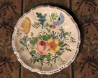 Italian art, Large Porcelain Plate, Handpainted, Shabby Chic, Kitchen Wall Art, Floral Home Decor French Farmhouse Plate Made in Japan