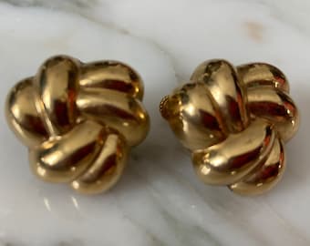 Napier clip ons, Gold Knot earrings, Button earrings, Classic clip ons, Clip screw earrings, comfortable clip ons, Signed earrings