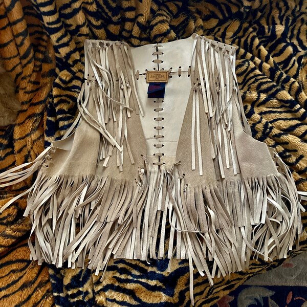 Ralph Lauren, Fringe Vest, Vintage Suede Vest, Cowboy suede vest, Hippie Fringe Vest, Boho Hippie, Beige suede, Southwestern suede vest